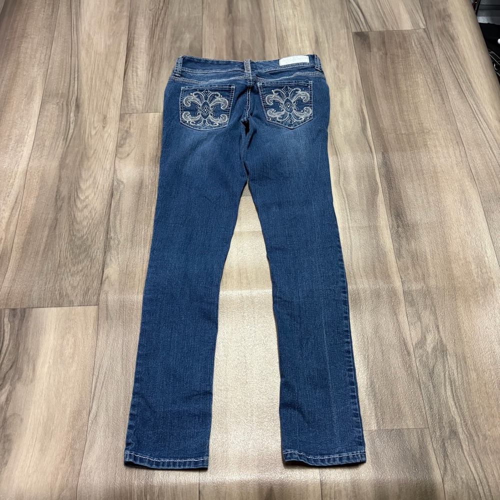 Ariya Jeans Womens 5/6 Medium Wash Embroidered Sequin Slim Straight Denim Pants